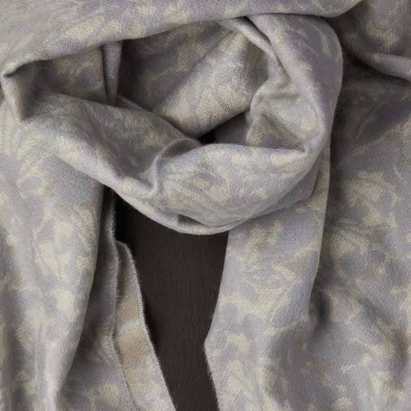 Cashmere Scarf with Floral Pattern in Beige and Grey-ANTORINI®