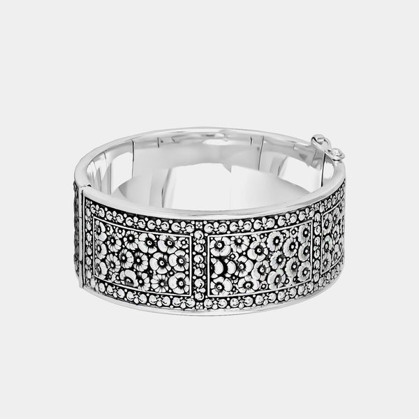 Silver Cuff Bracelet With Flowers, Silver 925/1000, 79 g-ANTORINI®