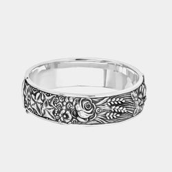 Silver Cuff Bracelet With Flowers & Grains, Silver 925/1000, 68 g-ANTORINI®