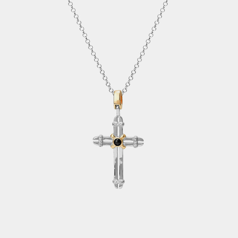 Silver Cross Necklace With Black Zirconia, Silver 925/1000, 4,8 g-ANTORINI®