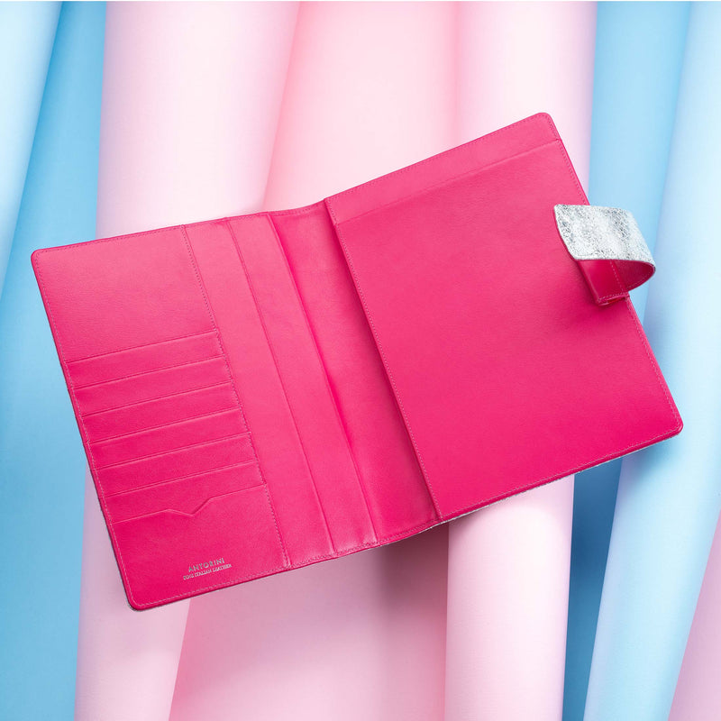 Leather A5 Padfolio in Silver and Fuchsia with Notepad-ANTORINI®
