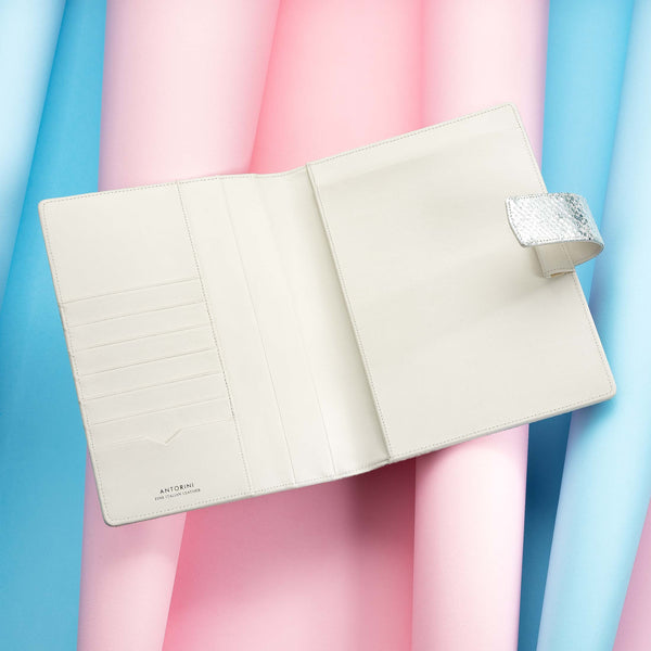 Leather A5 Padfolio in Silver and Ivory with Notepad-ANTORINI®