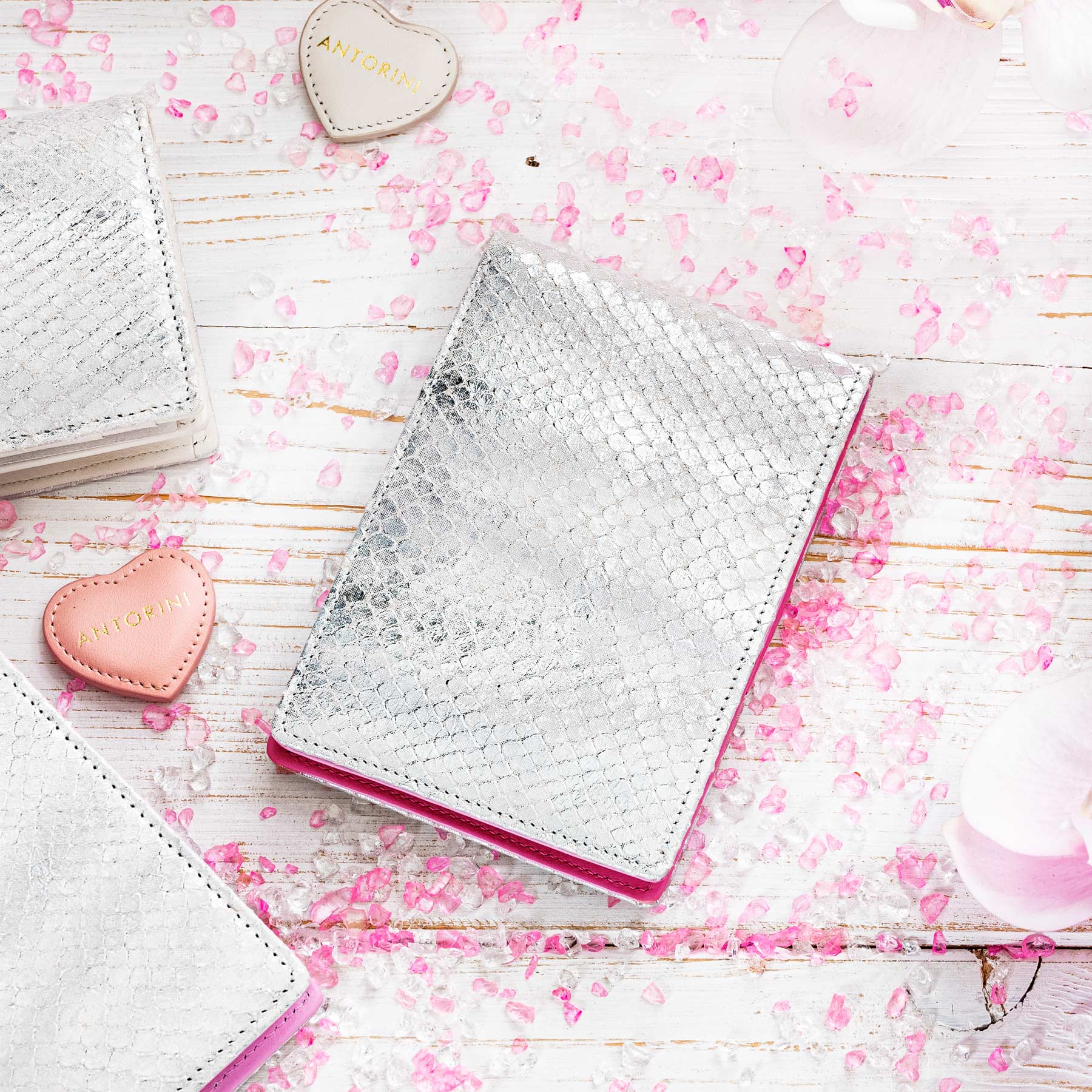 Silver Notepad Pocket Leather Notepad in Silver and Fuchsia – ANTORINI®