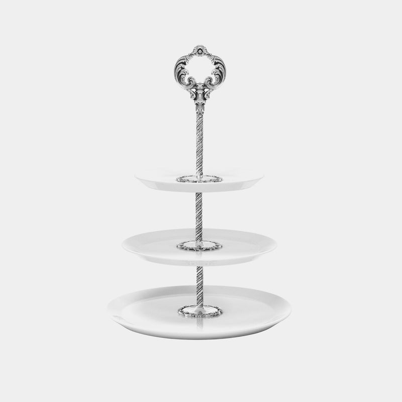 Porcelain Cake Stand 3 Levels, silver-plated-ANTORINI®