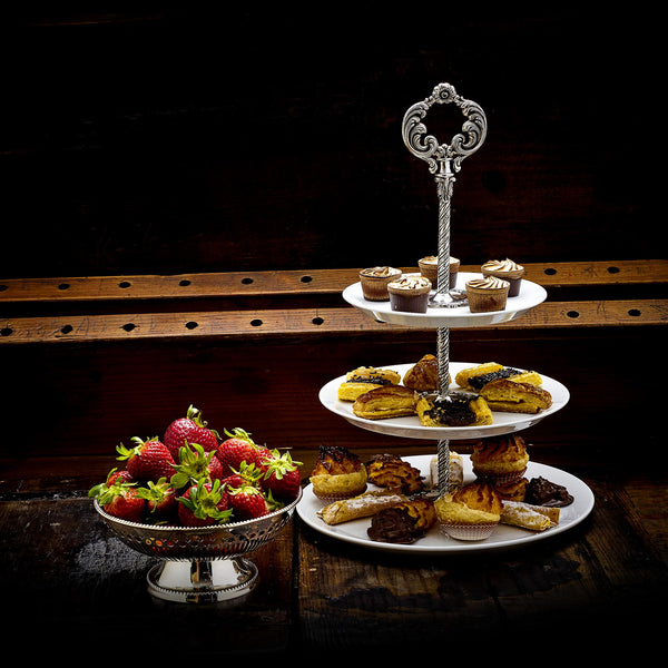 Porcelain Cake Stand 3 Levels, silver-plated-ANTORINI®