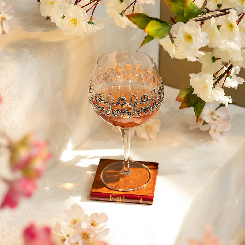 Set of Wine Glasses Decorated With Silver plated Floral Ornaments-ANTORINI®