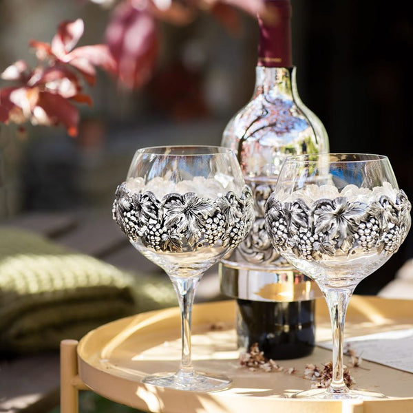 Set of Wine Glasses Decorated With Silver plated Leaves nad Grapes-ANTORINI®
