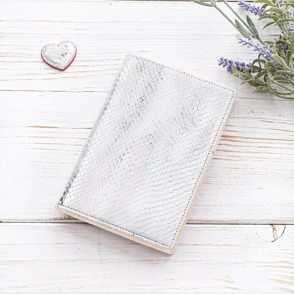 A6 Leather Pocket Diary in Silver and Ivory