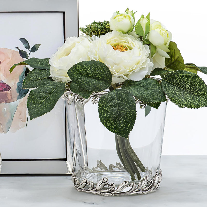 Glass Vase With Silver Plated Flowers Decorations-ANTORINI®