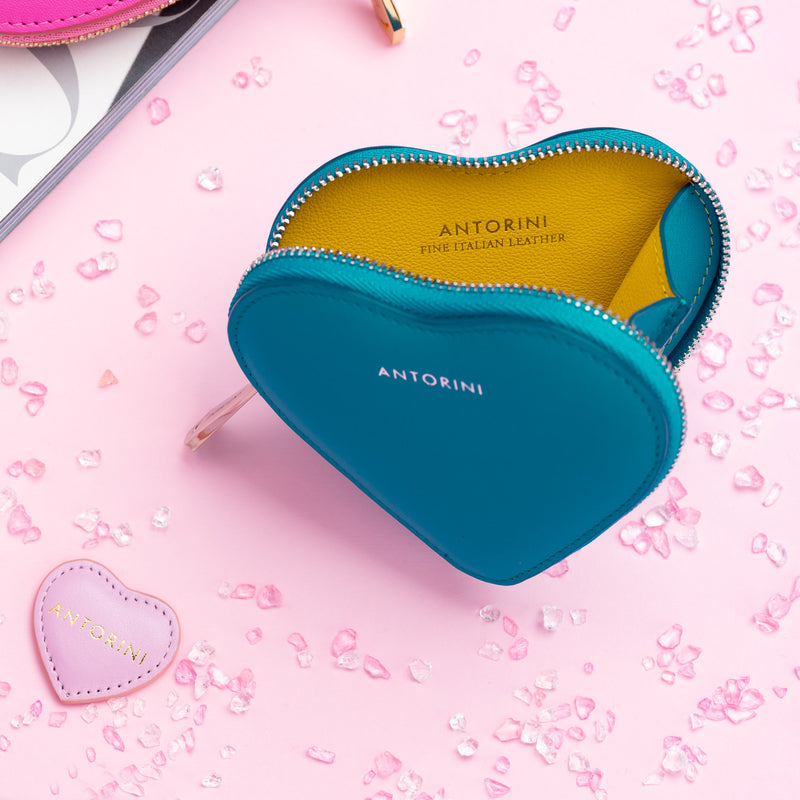 ANTORINI Heart Coin Purse in Turquoise