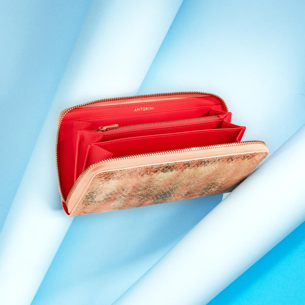 Luxurious Ladies ANTORINI Couture Leather Purse in Gold & Coral Red