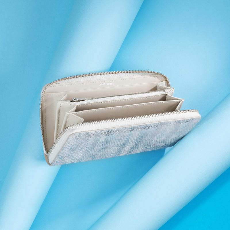 Continental Clutch Zip Wallet ANTORINI Couture in Silver & Ivory