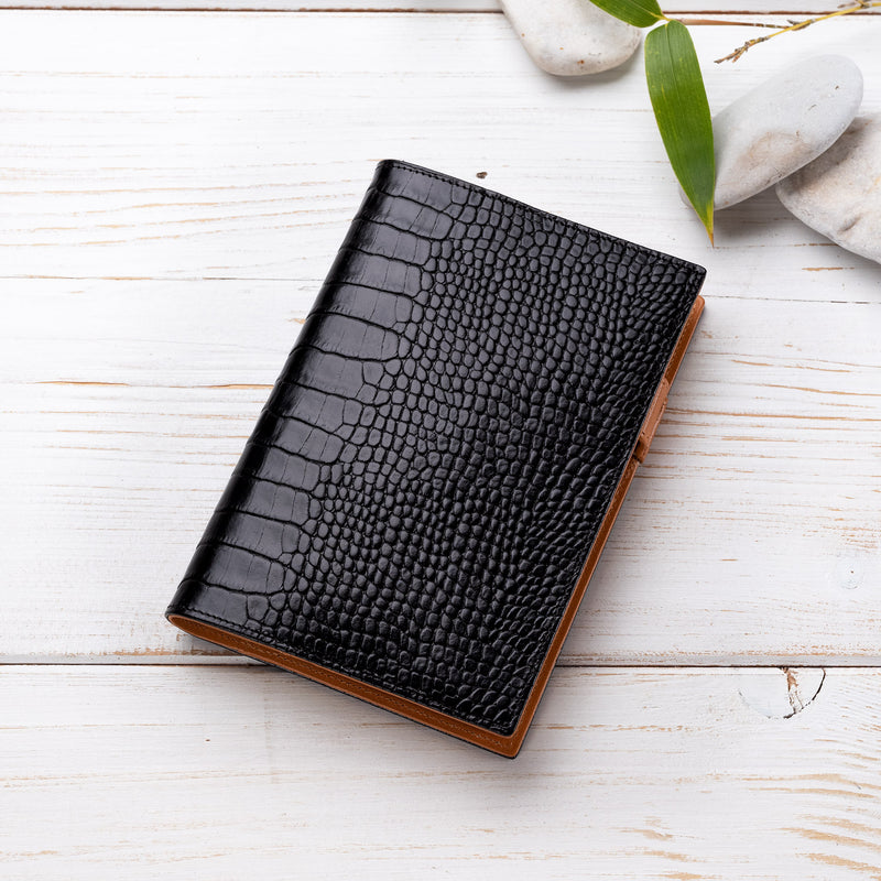 A6 Diary in Black Croc and Cognac-ANTORINI®