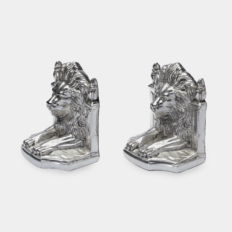 Silver Plated Pair of Bronze Lions Bookends-ANTORINI®